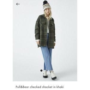 Pull&Bear checked shacket in khaki